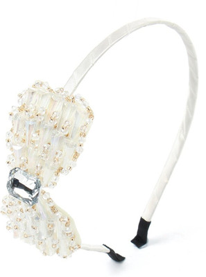 Fifi Jewels Beaded Bow White Hair Band(White)