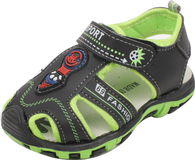 Yellow Bee Boys Velcro Sports Sandals(Black, Green