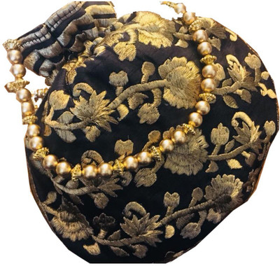 Craftbazaar Raw Silk Designer Potlis Potli(Black)