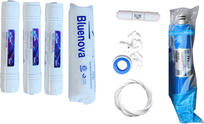 Bluenova 1 Year RO service Kit with Aqua Inline set, TFC 80 GPD (MCM) membrane, Spun and Other accessories Solid Filter Cartridge(5, Pack of 9)
Bluenova 1 Year RO service Kit with Aqua Inline set, TFC 80 GPD (MCM) membrane, Spun and Other accessories Solid Filter Cartridge(5, Pack of 9)