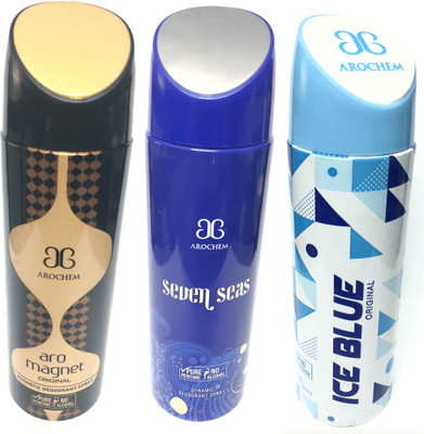 Arochem Magnet ,Seven Seas & Ice Blue Deodorant Spray - For Men & Women(600 ml, Pack of 3)
Arochem Magnet ,Seven Seas & Ice Blue Deodorant Spray - For Men & Women(600 ml, Pack of 3)