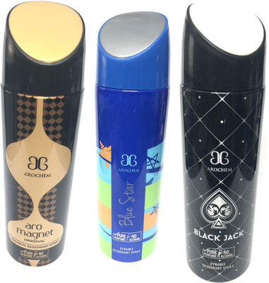 Arochem Magnet , Blue Star & Black Jack Deodorant Spray - For Men & Women(600 ml, Pack of 3)
Arochem Magnet , Blue Star & Black Jack Deodorant Spray - For Men & Women(600 ml, Pack of 3)