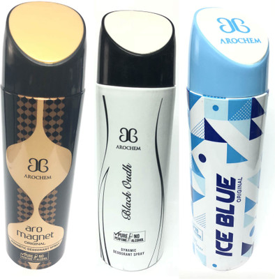 Arochem Magnet , Black Oudh & Ice Blue Deodorant Spray - For Men & Women(600 ml, Pack of 3)
Arochem Magnet , Black Oudh & Ice Blue Deodorant Spray - For Men & Women(600 ml, Pack of 3)