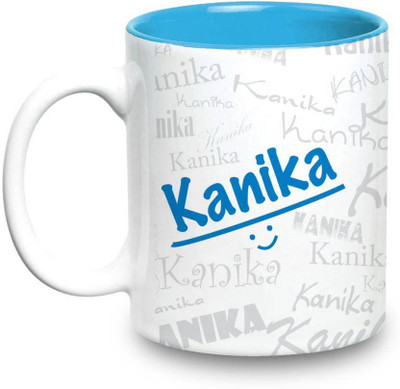 LOF Kanika Name Gift Ceramic Inside Blue Gifts For Birthday Ceramic Mug(325 ml)