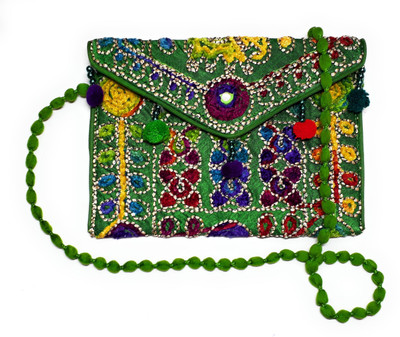 Unique Fashion Women Green Silk Sling Bag