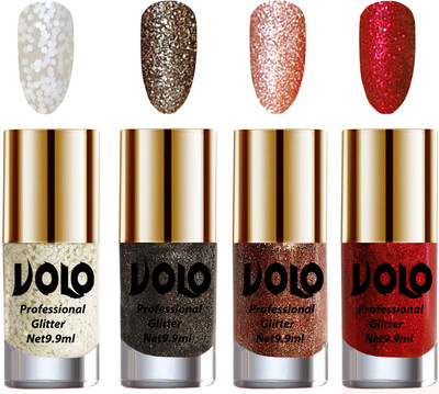 Volo Professionally Used Glitter Shine Nail Polish Combo Pack of 4 White Nail Art And Glitter, Dark Grey Glitter, Peach Glitter, Red Glitter(Pack of 4)
Volo Professionally Used Glitter Shine Nail Polish Combo Pack of 4 White Nail Art And Glitter, Dark Grey Glitter, Peach Glitter, Red Glitter(Pack of 4)