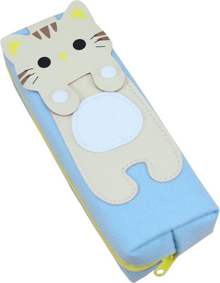 Jadebin Cat Series Plain Art Canvas Pencil Box(Set of 1, Blue)