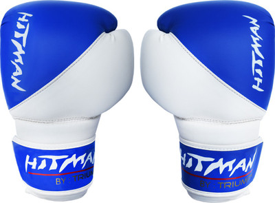 Hitman Strike PU Blue Boxing Gloves (Boys, Blue, White)
