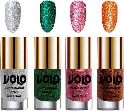 Volo Professionally Used Glitter Shine Nail Polish Combo Pack of 4 Silver Glitter, Dark Green Glitter, Pink Glitter, Light Orange Glitter(Pack of 4)
Volo Professionally Used Glitter Shine Nail Polish Combo Pack of 4 Silver Glitter, Dark Green Glitter, Pink Glitter, Light Orange Glitter(Pack of 4)
