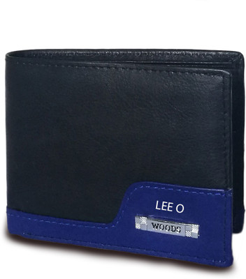 LEE O Men Black Genuine Leather Wallet(7 Card Slots), Black & blue