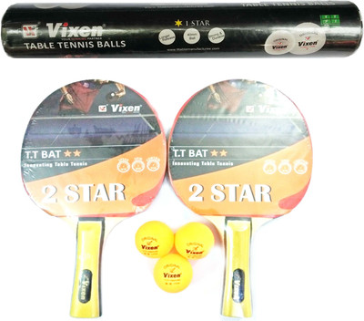 Vixen Useful Combo - One Pair of '2 Star' Table tennis + 3 Table tennis balls and one box of Extra '1 Star' Table tennis balls (Pack of 6) (Color On Availability)- Table Tennis Kit
Vixen Useful Combo - One Pair of '2 Star' Table tennis + 3 Table tennis balls and one box of Extra '1 Star' Table tennis balls (Pack of 6) (Color On Availability)- Table Tennis Kit