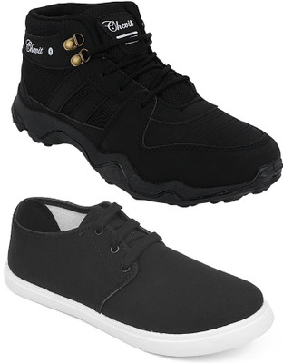 Chevit Pack of 2 Sports Shoes (Running Shoes) Sneakers For Men(Black