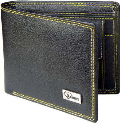 Fashius Men Black Genuine Leather Wallet(10 Card Slots)