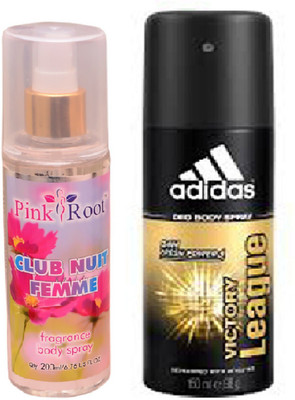 Pink Root Club Nuit Femme Fragrance body Spray 200ml, Adidas Victory League Deo Body Spray for Men 150ml(Set of 2)
Pink Root Club Nuit Femme Fragrance body Spray 200ml, Adidas Victory League Deo Body Spray for Men 150ml(Set of 2)