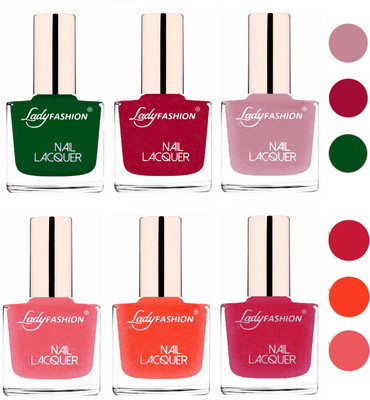 Lady Fashion 60 Seconds Super Shine Nail Polish (Set of 6) Dark Green,Bright Pink,Silky Purple,Silky Pink,Orange Silk,Abricoat Rose(Pack of 6)
Lady Fashion 60 Seconds Super Shine Nail Polish (Set of 6) Dark Green,Bright Pink,Silky Purple,Silky Pink,Orange Silk,Abricoat Rose(Pack of 6)