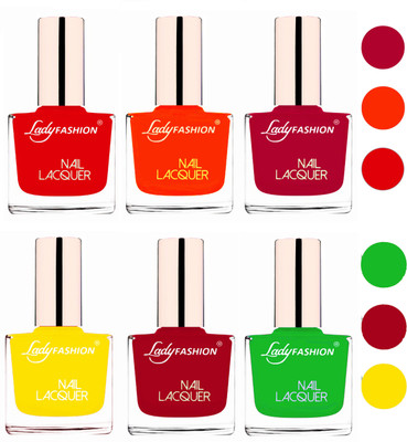 Lady Fashion 60 Seconds Super Shine Nail Polish (Set of 6) Bright Red,Juicy Orange,Pink,Yellow,Dark Red,Light Green(Pack of 6)
Lady Fashion 60 Seconds Super Shine Nail Polish (Set of 6) Bright Red,Juicy Orange,Pink,Yellow,Dark Red,Light Green(Pack of 6)