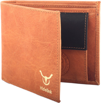 Hidelink Men Tan Genuine Leather Wallet(4 Card Slots)