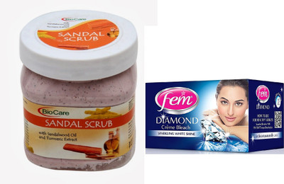 Biocare Sandal Scrub 500ml and Fem Diamond Crème Bleach 30g(Set of 2)