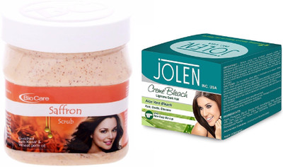 Biocare Saffron Scrub 500ml and Jolen Aloe Vera Bleach Crème 18g(Set of 2)