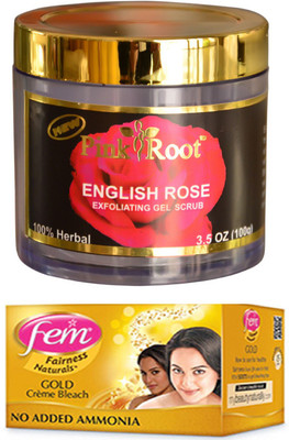 Pink Root English Rose 100gm and FEM Gold Crème Bleach 30g(Set of 2)