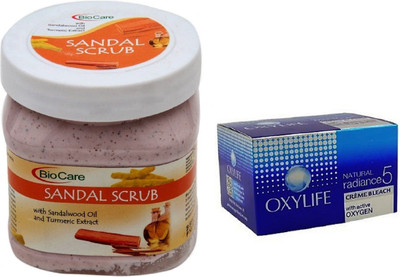 Biocare Sandal Scrub 500ml and Oxylife Creme Bleach Natural radiance5 27G(Set of 2)