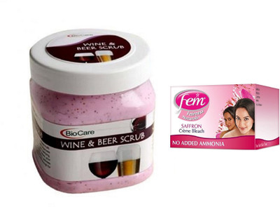 Biocare Wine & Beer Scrub 500ml and Fem Saffron Crème Bleach 64g(Set of 2)