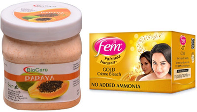 Biocare Papaya Scrub 500ml and Fem Gold Crème Bleach 64g(Set of 2)