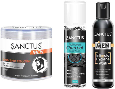 SANCTUS Dark Spot Reduction 24-hr Oil Control Cream AND Activated Charcoal Face Wash AND Intimate Hygiene Wash For Men Combo (100gm + 100ml + 100ml)(Set of 3)
SANCTUS Dark Spot Reduction 24-hr Oil Control Cream AND Activated Charcoal Face Wash AND Intimate Hygiene Wash For Men Combo (100gm + 100ml + 100ml)(Set of 3)