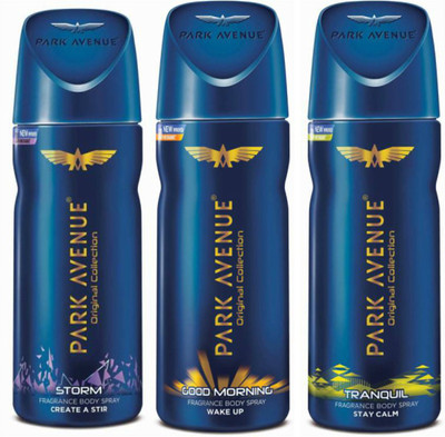 Park Avenue 1 Storm and 1 Good Morning and 1 Tranquil Deodorant Combo for Men (Pack of 3) Deodorant Spray - For Men(390 ml, Pack of 3)
Park Avenue 1 Storm and 1 Good Morning and 1 Tranquil Deodorant Combo for Men (Pack of 3) Deodorant Spray - For Men(390 ml, Pack of 3)