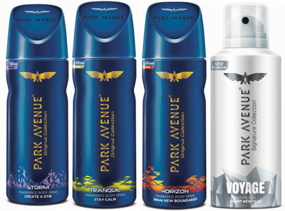 Park Avenue 1 Storm and 1 Tranquil and 1 Horizon and 1 Voyage Deodorant Combo for Men (Pack of 4) Deodorant Spray - For Men(520 ml, Pack of 4)
Park Avenue 1 Storm and 1 Tranquil and 1 Horizon and 1 Voyage Deodorant Combo for Men (Pack of 4) Deodorant Spray - For Men(520 ml, Pack of 4)
