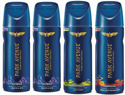 Park Avenue 2 Storm and 1 Tranquil and 1 Horizon Deodorant Combo for Men (Pack of 4) Deodorant Spray - For Men(520 ml, Pack of 4)
Park Avenue 2 Storm and 1 Tranquil and 1 Horizon Deodorant Combo for Men (Pack of 4) Deodorant Spray - For Men(520 ml, Pack of 4)