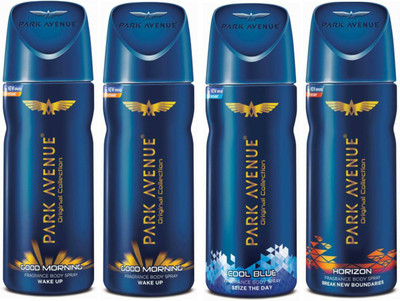 Park Avenue 2 Good Morning and 1 Cool Blue and 1 Horizon Deodorant Combo Pack of 4 Deodorant Spray - For Men(520 ml, Pack of 4)
Park Avenue 2 Good Morning and 1 Cool Blue and 1 Horizon Deodorant Combo Pack of 4 Deodorant Spray - For Men(520 ml, Pack of 4)