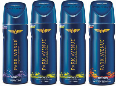 Park Avenue 1 Storm and 2 Tranquil and 1 Horizon Deodorant Combo for Men (Pack of 4) Deodorant Spray - For Men(520 ml, Pack of 4)
Park Avenue 1 Storm and 2 Tranquil and 1 Horizon Deodorant Combo for Men (Pack of 4) Deodorant Spray - For Men(520 ml, Pack of 4)