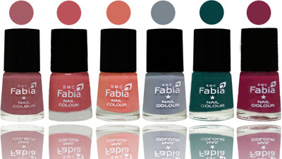 Fabia Exclusive Nail Polish Lip-Bazooka Joe-Light Peach-Wild Gray Yonder-Dark Green-Dark Magenta(Pack of 6)