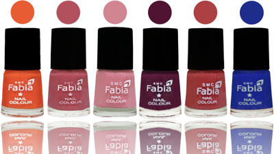 Fabia Exclusive Nail Polish Sour Orange-Mauve Pink-Rose-Boysenberry-Peach-Shock Blue Dark(Pack of 6)