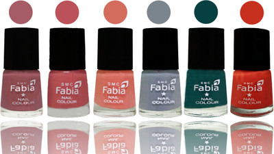 Fabia Exclusive Nail Polish Lip-Bazooka Joe-Light Peach-Wild Gray Yonder-Dark Green-Orange(Pack of 6)