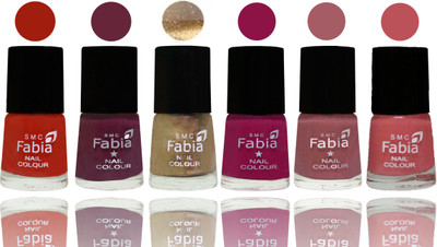 Fabia Exclusive Nail Polish Shock Orange Red-Mulberry-Gold-Raspberry-Lip-Bazooka Joe(Pack of 6)
