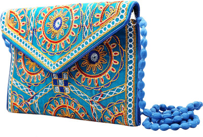 Craft Trade Girls Evening/Party Blue Cotton Sling Bag
