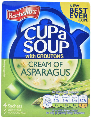 Batchelors Cup a Soup with Croutons, Cream of Asparagus (4 Sachets) - 117g(117 g)
Batchelors Cup a Soup with Croutons, Cream of Asparagus (4 Sachets) - 117g(117 g)