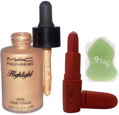 9 to 5 Sponge Puff , Mac Prep+Prime Highlighter Skin Base Visage with matte finish Giambattista Valli lipstick(Set of 3)
9 to 5 Sponge Puff , Mac Prep+Prime Highlighter Skin Base Visage with matte finish Giambattista Valli lipstick(Set of 3)