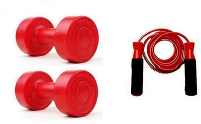 PEANA RED COLOR 2KG VINYL PLASTIC DUMBELL AND RED COLOR BEARING SKIPPING ROPE Gym & Fitness Kit