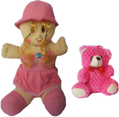 Flower Engine Golden Hair Doll With Car Hanging Teddy Pink - 14 inch(Multicolor)