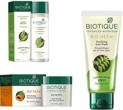 BIOTIQUE BIO Neem Purifying Face Wash, Papaya Revitalizing Tan-Removal Scrub, Morning Nectar Flawless Skin Moisturizer(Set of 3)
BIOTIQUE BIO Neem Purifying Face Wash, Papaya Revitalizing Tan-Removal Scrub, Morning Nectar Flawless Skin Moisturizer(Set of 3)