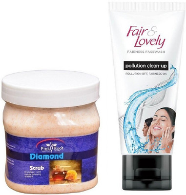Pink Root Diamond Scrub 500ml and Fair & Lovely Fairness FaceWash Pollution Clean-Up 100gm(Set of 2)
Pink Root Diamond Scrub 500ml and Fair & Lovely Fairness FaceWash Pollution Clean-Up 100gm(Set of 2)