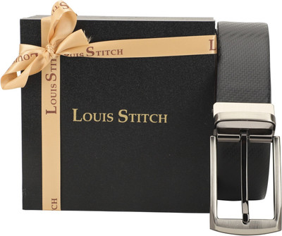 LOUIS STITCH Men Party Black Genuine Leather Reversible Belt, Reversible black and brown