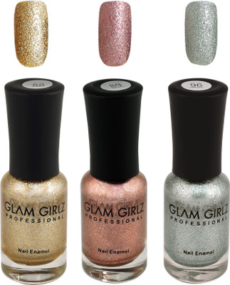 Glam Girlz Glitter Nail Polish-Combo(88-89-96) golden, copper, silver(Pack of 3)
Glam Girlz Glitter Nail Polish-Combo(88-89-96) golden, copper, silver(Pack of 3)