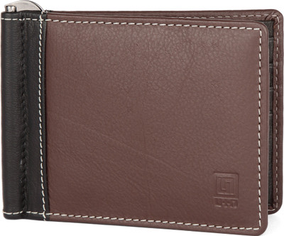 U+N Men Brown Genuine Leather Wallet(8 Card Slots)