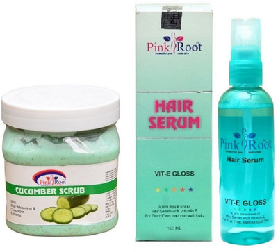 Pink Root Cucumber Scrub 500ml and Hair Serum 100ml(Set of 2)