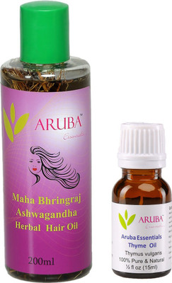 Aruba Essentials Maha Bhringraj - Ashwagandha 200 ml & 15 ml Thyme Herbal(Set of 2)