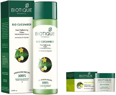 BIOTIQUE BIO Cucumber Pore Tightening Toner, Coconut Whitening & Brightening Cream(Set of 2)
BIOTIQUE BIO Cucumber Pore Tightening Toner, Coconut Whitening & Brightening Cream(Set of 2)